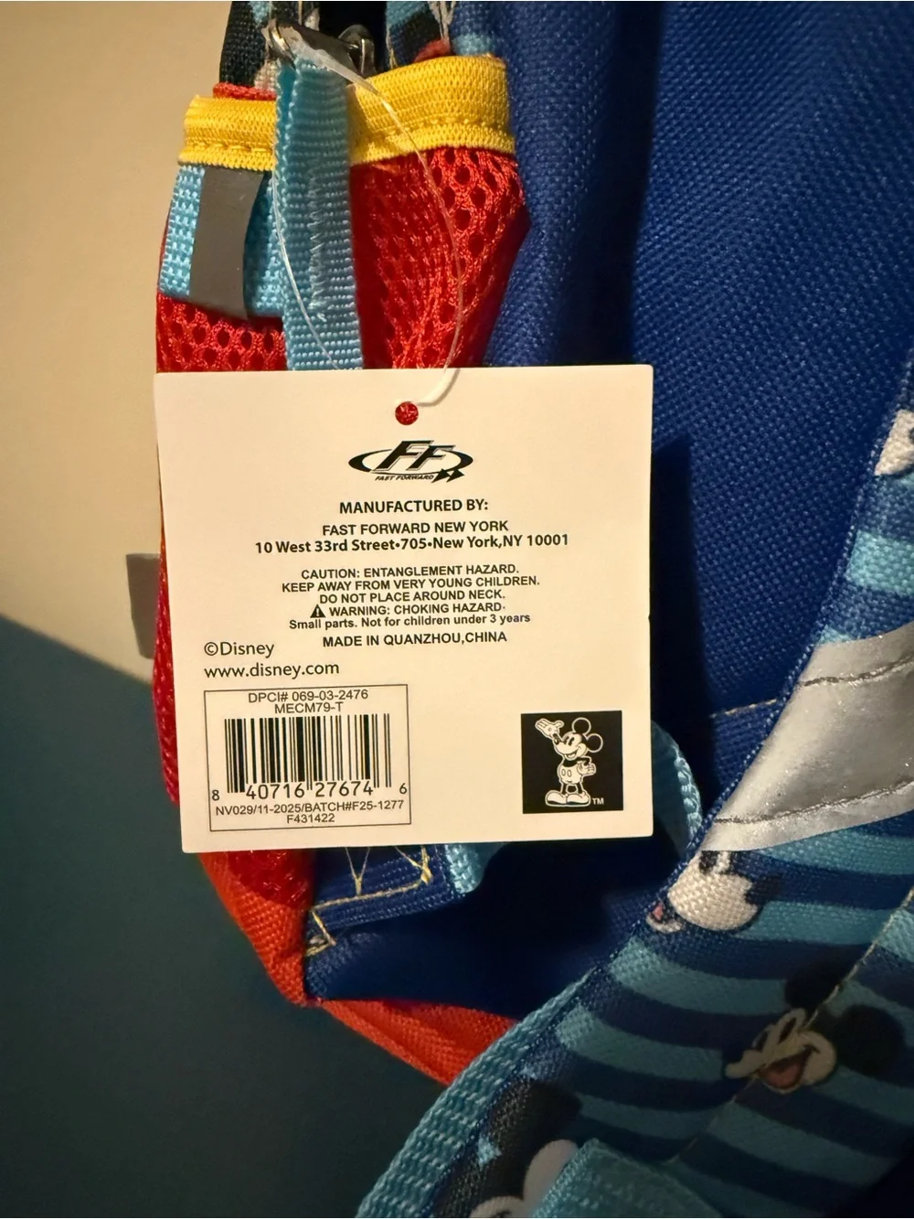 Disney Mickey Mouse Blue, Red & Yellow Kids Backpack